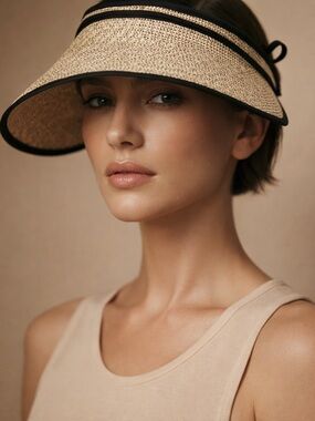 Furtalk Straw Visor Hat Wide Brim Beige Sun Hat Adjustable Summer